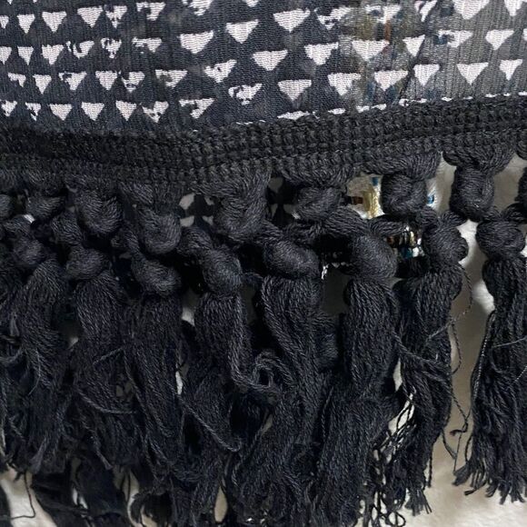 Xhilaration‎ Black White Kimono Cardigan Boho Fringe Trim Size M - Picture 7 of 13